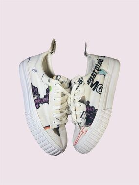 MM6 MAISONMARGIELASCREEN-PRINTED CANVAS FLATFORM SNEAKERS -Size 40EU